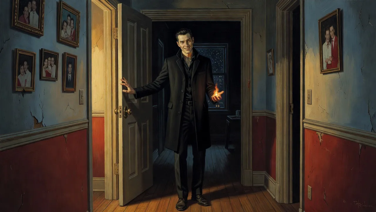 Painted frame: A sorcerer in a doorway